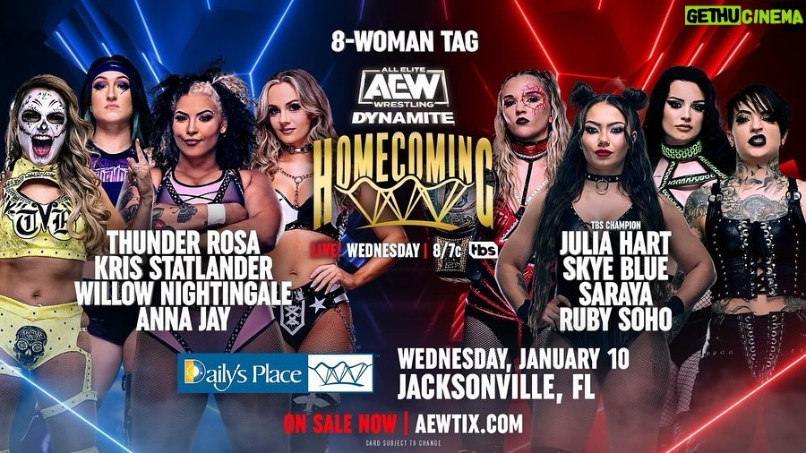 Melissa Cervantes Instagram - @aew is making its grand return to @dailysplace TONIGHT for #AEWDynamite #HOMECOMING! Catch the thrilling return of #AEWDynamite in Jacksonville, FL Broadcasting LIVE at 8pm ET/7pm CT on TBS!