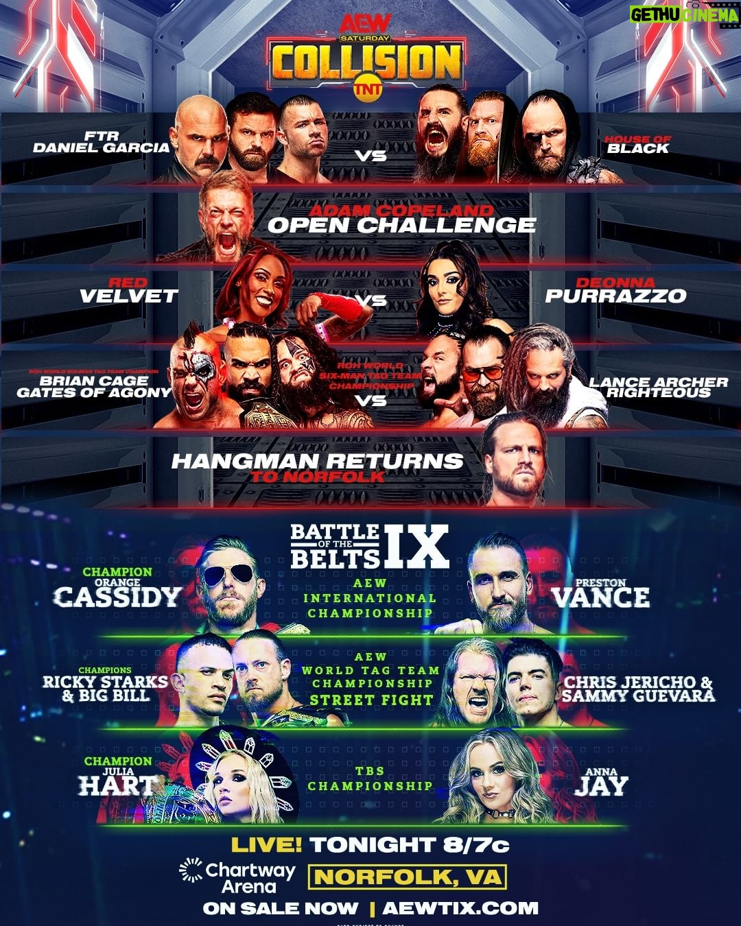 Melissa Cervantes Instagram - π₯ Get ready for an electrifying night with @aew ! π₯ Join us at #AEWCollision in Norfolk for an unforgettable experience filled with high-flying action and non-stop entertainment. Don't miss out on this spectacular event! π
Mark your calendars: TONIGHT JANUARY 13, 2024 π Location: Chartway Arena, Norfolk, VA β° Time: 7:00 PM ET #AEWCollision #Wrestling #NorfolkEvents #AEWNorfolk