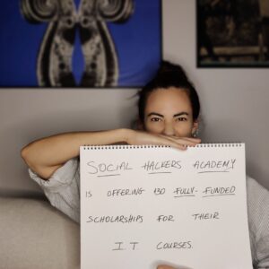 Melissanthi Mahut Instagram - * Lets get more women in tech *

Women In Tech Program 
-	Social Hackers Academy is a non-profit organization that offers IT courses for people within vulnerable groups like refugees, migrants, or unemployed people. 
-	At the moment, SHA is developing a program called Women In Tech powered by INCO Academy and supported by Google.org and Coursera. 
	The goal of the course is to help bridge the gender gap in the Technology sector. 
-	There are 130 fully-funded scholarships for unemployed women living in Greece. The course will be taught online in English, with the support of a mentor. It will start in June and will last 6 months. 
-	The application process finishes at the end of the month. 

@socialhackersacademy

Info: 

https://socialhackersacademy.org/women-in-greek-tech/

To apply: 

https://podio.com/webforms/26014424/1950910