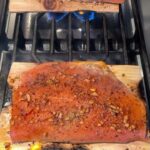 Michael Voltaggio Instagram - brown butter rubbed cedar plank salmon. scraped the pan after making some brown butter and used the toasted milk solids to make a dry rub with salt, coriander, smoked paprika, garlic, fennel pollen.