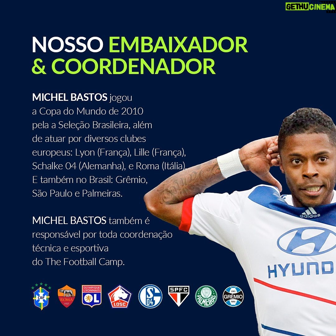 Michel Bastos Instagram - 🚨NOVIDADE🚨 Estamos lançando o @thefootball_camp, um camp que proporcionará ao atleta uma experiência esportiva a nível profissional, com rotinas de treinamento, inteligência em performance desenvolvida pela @thesoccerlaboficial, palestras com ex-jogadores, presença de influenciadores, jogos amistosos e muito mais… ALL INCLUSIVE EXPERIENCE em um dos melhores Centros de Treinamento do Brasil @ctdartanha Como Embaixador e Coordenador Técnico do projeto, convido vocês a participarem. As inscrições estão abertas no site do @thefootball_camp (LINK NA BIO) #thefootballcamp #camp #ctdartanha #football CT Dartanha