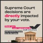 Michelle Obama Instagram - I know that a lot of you are frustrated with some of the Supreme Court's recent decisions. I am, too. But just being disappointed isn’t going to get us anywhere. We’ve got to remember that our elections — from the White House to the local courthouse — play a critical role in what becomes law. We elect a President that appoints Supreme Court justices and senators who confirm or reject them. And in many states and cities, we elect the judges who determine how we’re governed in our communities. So even though it might not always feel like the judiciary reflects the kind of future we hope to see, the truth is, it’s up to us to make sure that it does. So today, I hope you’ll take a second to double check your voter registration at weall.vote/check and make a pledge to vote in the next election.