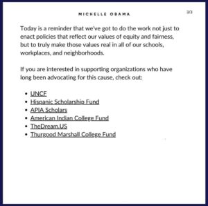 Michelle Obama Instagram - I wanted to share some of my thoughts on today's Supreme Court decision on affirmative action: