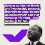Michelle Obama Instagram - Our fight to protect one of our most sacred rights — the right to equal access to the ballot box — doesn’t begin, or end, on Election Day. And this year, in particular, it could not be more important. If anyone understood the power of using our voice, it was Dr. Martin Luther King, Jr. This #MLKDay, I hope you’ll join me in honoring Dr. King’s legacy by taking an action that you believe would advance his work. Whether it’s registering to vote with @WhenWeAllVote, texting your friends or family members to remind them to register, or turning a community event into a voter registration event, every small act counts. All of us can play a role in shaping our democracy for the better. I hope you’ll get involved and do your part.