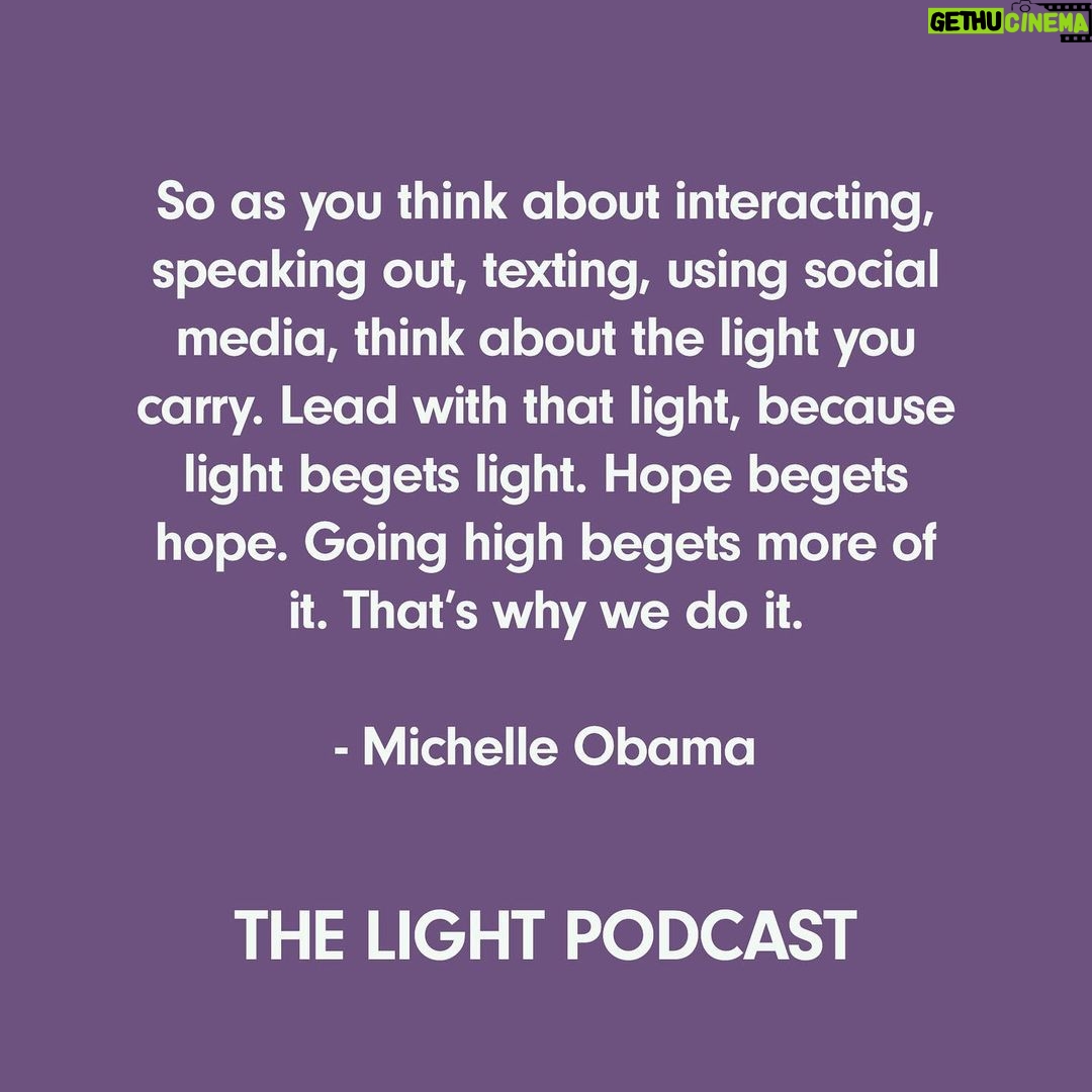 Michelle Obama - 272.1K Likes - When I sat down to write #TheLightWeCarry, my hope was this book would provide readers with the tools, practices, and attitudes that will help them on their own journeys. And these were exactly the kind of conversations I loved sharing on The Light Podcast with some of my closest friends.
To those of you who have listened to The Light Podcast, I just wanted to say thank you. It has meant so much to hear your reflections—and I hope you found these conversations to be useful for your own life.
To those who haven’t had the chance to listen yet, I’m excited to announce that all episodes of The Light Podcast are now available wherever you listen to your podcasts. Let me know what you think of it when you finish!