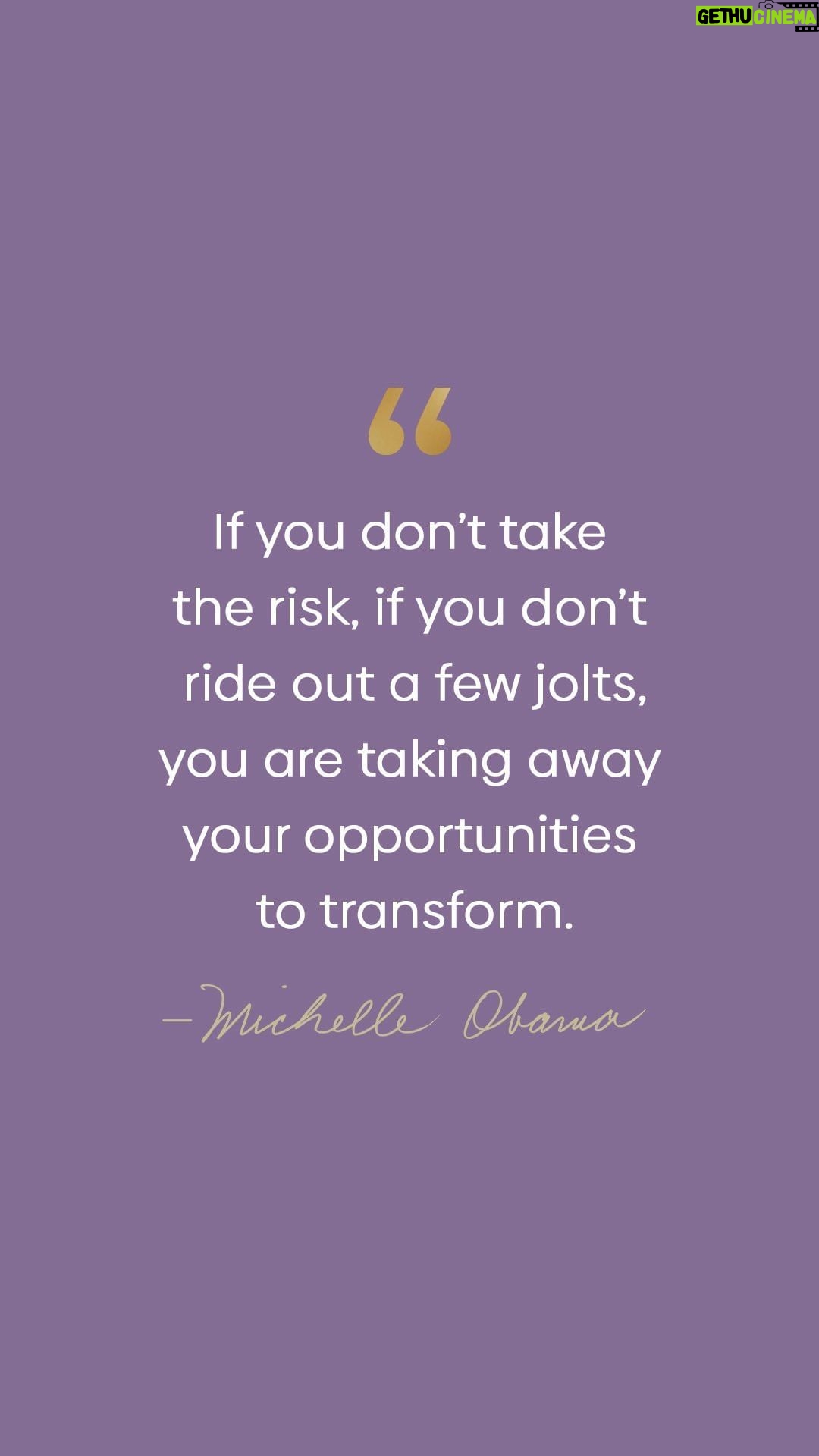 Michelle Obama Instagram - Doing something new can be nerve-wracking. Why? Because we don’t know what lies on the other side of that initial experience. And the journey to get there might just be transformative. How will you meet your soulmate if you don’t go on that date? How will you get ahead if you don’t take that new job, or move to a new city? How will you learn and grow if fear stops you from leaving home to go to college? Or from stepping forward into the room full of new people, or traveling to a new country? The unknown is where possibility glitters. If you don’t take the risk, if you don’t ride out a few jolts, you are taking away your opportunities to transform. #TheLightWeCarry