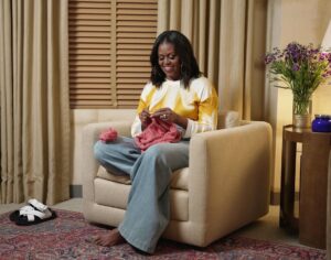 Michelle Obama Instagram - In knitting, when you create the first stitch of a new project, you cast on. When an item is finished, you bind off. Both of these actions, I've found, are incredibly satisfying bookends of something manageable and finite.

Knitting has truly become one of my favorite pastimes, and I’ve enjoyed the feeling of slowing down and creating something from hand. I know so many of you are knitters – I’d love to see something you’ve proudly made and hear why you enjoy knitting so much. Use #TheLightWeCarry so I can see your posts! 🧶