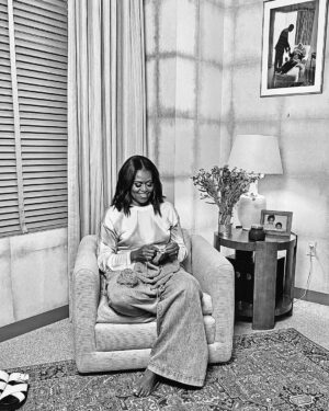 Michelle Obama Instagram - Every time I tell people how much I love to knit, they seem so surprised! But it truly has become one of my most meaningful (and fun) pastimes.
 
For me, knitting is a release. It lets my hands lead the way as my mind trails behind. And it turns out that knitting was buried in my DNA–I am the descendant of many seamstresses. My mom shared with me that every woman on her side of the family learned how to work a needle and thread, to sew, crochet, and knit.
 
During the peak of the pandemic, when everything felt so bleak, the act of stitching, purling, casting on and off is how I kept my anxiety at bay. Practicing it roots me in this idea that I talk about in my book, The Light We Carry called “the power of small.” It’s the idea that narrowing your focus into a small, seemingly insignificant task can remind us of our own agency. It shows us our own ability to build, create, and succeed. I truly believe that when you know you are capable of small tasks, it makes the bigger ones feel easier. In this case, every small stitch builds into a bigger purpose. 
 
What’s something that you’ve picked up as a hobby or practice that has helped you during these last few years? I’d love to hear from you in the comments. And if you have some photos, tag me in your post using #TheLightWeCarry. 🧶

Photo credit: Merone Hailemeskel