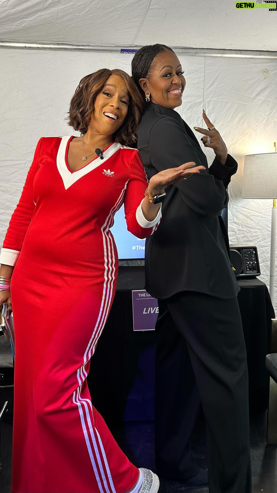 Michelle Obama - 268.7K Likes - Philadelphia! Thank you to everybody who joined @GayleKing and me last night on tour. It meant a lot to talk about the tools and techniques I use to overcome amid times of uncertainty—and now I want to hear from you, too. Tell me what you do to stay balanced in the comments. #TheLightWeCarry