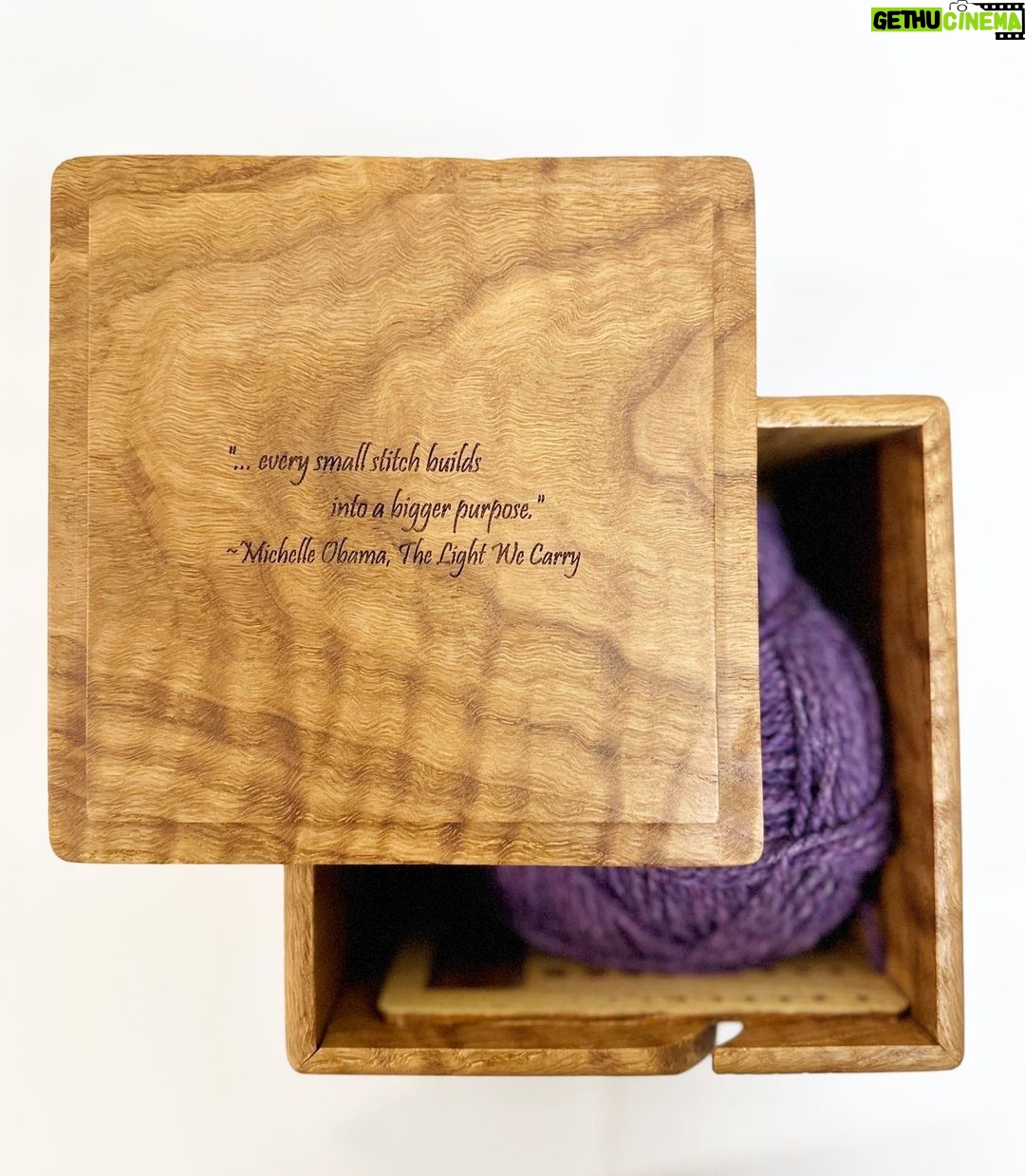 Michelle Obama Instagram - As some of you may know, I absolutely love to knit. I took it up during the pandemic and never looked back. Recently, I was sent this beautiful hand-crafted yarn box as a gift. It’s made of white oak from Illinois and has a quote from my book, The Light We Carry, inscribed on it. I just had to share it with you all. Mark, thank you for sending me this thoughtful gift. I love it! For all the knitters out there, what are you working on at the moment? I’d love to see your latest project using #TheLightWeCarry. 🧶