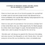 Michelle Obama Instagram - Michelle and I will always be grateful for Clarence’s friendship and wise counsel. Our thoughts are with his family and everyone whose life was touched by a truly remarkable man.