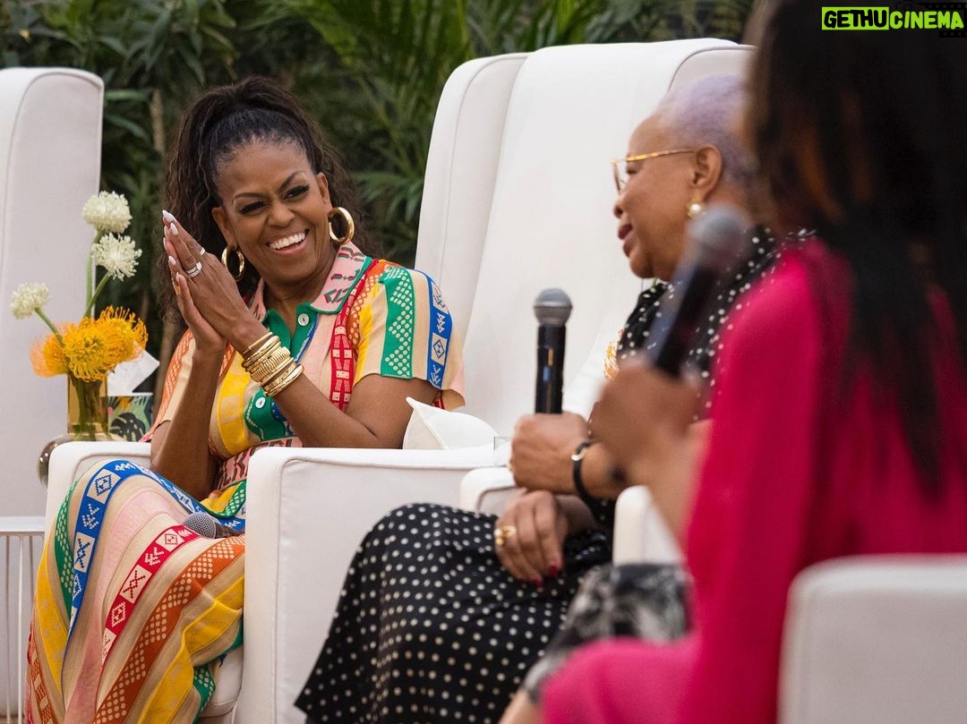 Michelle Obama Instagram - While in South Africa, we brought together grassroots leaders who are working to empower women and girls and help end child marriage in their communities. Memory Banda shared her powerful personal testimony about how child marriage impacted her family and how we can come together to create a better future for girls. Dr. Faith Mwangi-Powell from @GirlsNotBrides_ talked about the global progress that has been made to end child marriage and the work that still remains. Grassroots leaders from Malawi, Tanzania, and Guinea discussed their own efforts in a conversation led by the Girls First Fund — including leading youth-led groups that promote education and the importance of encouraging men and boys to become part of the change. @MelindaFrenchGates, Amal Clooney, Graça Machel, and I sat down with Redi Tlhabi to discuss how our organizations are working to support young women around the world. At the @GirlsOpportunityAlliance, we are working to support the next generation of women and girls, and I hope you’ll join us in this work at the link in my bio. Cape Town, South Africa