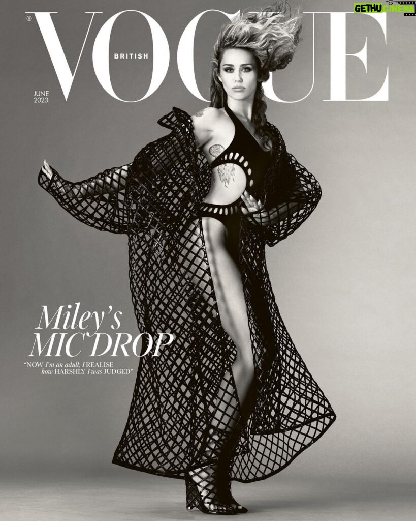 Miley Cyrus Instagram - The summer of 2023 belongs to @BritishVogue’s June 2023 cover star @MileyCyrus. Now 30, with several lifetimes of glory, nonsense, trauma and good times under her belt, Cyrus is in showgirl mode. “A lot of headlines have said, ‘This is Miley’s moment.’ And I’m like, ’That’s exactly what it is. It’s a moment. And it will be over,” she tells @GilesHattersley. “That’s not pessimistic. That’s honest and that’s OK with me. I actually prefer it. I don’t like to stay big.” Click the link in bio to read the interview, and see the full story in the new issue, on newsstands Tuesday 23 May. #MileyCyrus wears all @MaisonAlaia, photographed by @StevenMeiselOfficial and styled by @Edward_Enninful, with hair by @GuidoPalau, make-up by @PatMcGrathReal, nails by @JinSoonChoi, entertainment director-at-large @JillDemling and production by @ProdN_ArtAndCommerce. [Image description: Image shows Miley Cyrus, a white woman, on the cover of British Vogue. The full-length, black and white image captures Miley mid-dance move, wearing an Alaïa bodysuit under a floor-length mesh Alaïa coat, with Alaïa mesh boots that reach to mid-calf. Above her head, the Vogue logo in big white letters. The cover also reads: “Miley’s mic drop.“]