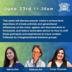 Mimi Kennedy Instagram - Repost from @hollywoodclimatesummit • 🤝 Learn from experts across generations during Not a Future Generations Problem: Intergenerational Conversations around Climate, on Friday June 23rd, at 11:30 am PST. This panel will discuss popular media’s surface-level depictions of climate activists and generational differences on the crisis, ageism, and discrimination in Hollywood, and feature advice for how to shift those portrayals and experiences in future content. ✊ 🏆 Featuring Oscar-nominated actor Stephanie Hsu (Everything Everywhere All at Once), Rebecca Jim (Filmmaker, Tar Creekkeeper), Loren Waters (Filmmaker/Activist), Genesis Butler (Founder, Genesis For Animals), Pooja Tilvawala (Founder, Youth Climate Collaborative), Mimi Kennedy (Actor/Author/Activist), and moderated by Marina Kim (Cultural Strategist and Board Member, CoGenerate). The panel will be followed by interactive breakout groups where attendees will converse with intergenerational groups about their personal experiences with climate change. 🌏 Sponsored by USC Annenberg Norman Lear Center’s Hollywood Health & Society (HH&S), in partnership with CoGenerate and Caring Across Generations. 💞
