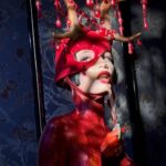 Miriam Veil Instagram - BTS for @karinaakopyan_ latest project, I’m so honoured to have been part of her vision and to have worn one of her amazing designs 🩸🔪 Concept art direction @karinaakopyan_ Photography @jamie_noise Model @miriam.veil Antler headpiece design @karinaakopyan_ created with @rka.atelier and @glamoroushats Makeup @mayalewismakeup Location @themandrakehotel Disclaimer: video fully censored as per instagram’s guidelines 💋 London, United Kingdom
