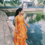 Monisha Vijay Instagram - A smile is a curve that sets everything straight✨ . . #traditional #traditionalwear #frock #frocksuit #yellow #yellowdress #orange #orangedress #fashiondress #fashion #instafashion #instamodern #moderndress #instagood #instapost