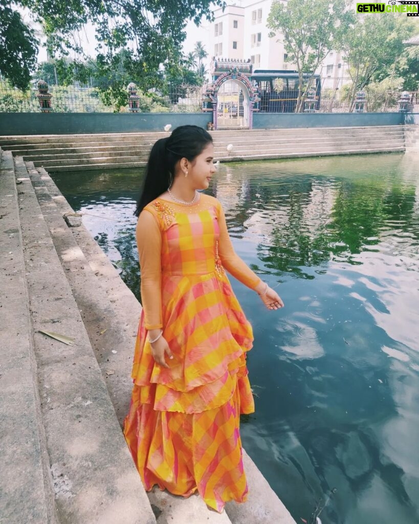 Monisha Vijay Instagram - A smile is a curve that sets everything straight✨ . . #traditional #traditionalwear #frock #frocksuit #yellow #yellowdress #orange #orangedress #fashiondress #fashion #instafashion #instamodern #moderndress #instagood #instapost