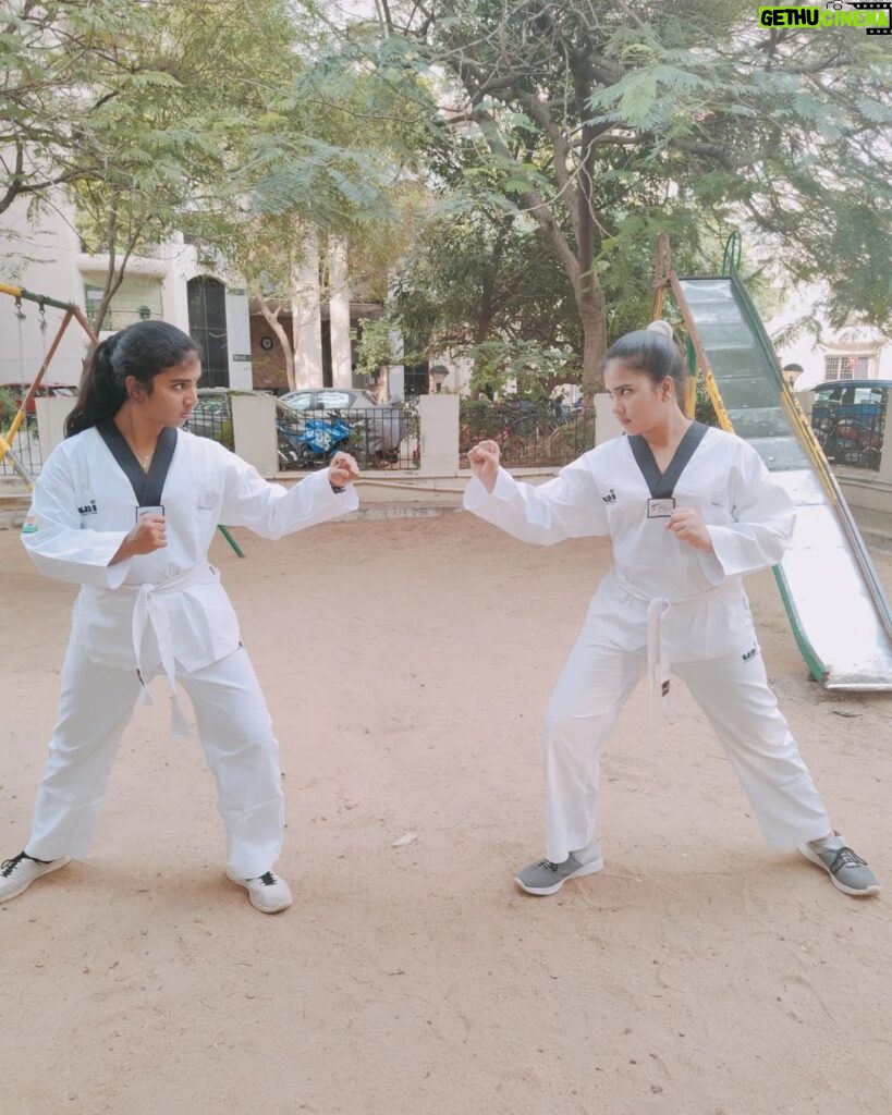 Monisha Vijay Instagram - Taekwondo sisters 🥋 @varshavijay_official . . #taekwondo #taekwondogirl #taekwondolife #karate #karategirl #supergirl #superwoman #martialarts #selfdefence #womenempowerment #instatalent #sisters #supersisters #instagood #instadaily #instapost