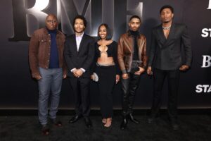 Myles Truitt Instagram - It’s a black carpet affair #blackmafiafridays BMF S2 Premiere @bmfstarz 

Styling & Grooming : @lilrunwayy @tiffthebarber
@percyparkworld @thepurpleagency @dredog1911