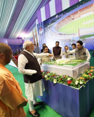 Narendra Modi Instagram - Varanasi will get a 🏏 stadium. 

Laid the foundation stone for this project. Also interacted with eminent sports personalities.