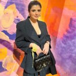 Natasha Luthra Instagram - Paper Fantasia with @hermes 🧡🌈 What a fab night @ro1711 @mishfakazi Wearing @qua.clothing ✨