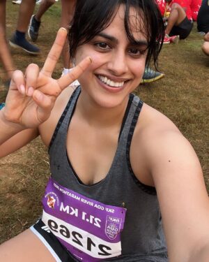 Neha Mahajan Instagram - Perks of believing your legs can fly 🥰
Had an unforgettable half marathon run yesterday with @bradleyduns 
(My timing was 2.27 guys, Bradley smashed it @ 1.45) 
@skfgoarivermarathon 
#run #halfmarathon #goa