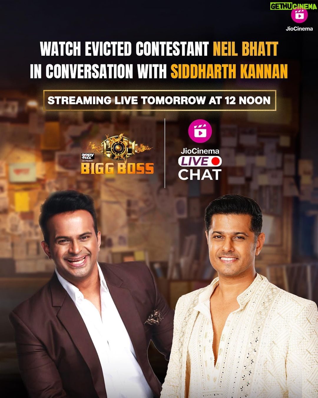 Neil Bhatt Instagram - Thappad, dangal, aur ek unexpected eviction! Gear up for a candid conversation as @bhatt_neil spills the beans with @sid_kannan on the #JioCinema LIVE Chat, streaming free tomorrow at 12 Noon. #SiddharthKannan #NeilBhatt
