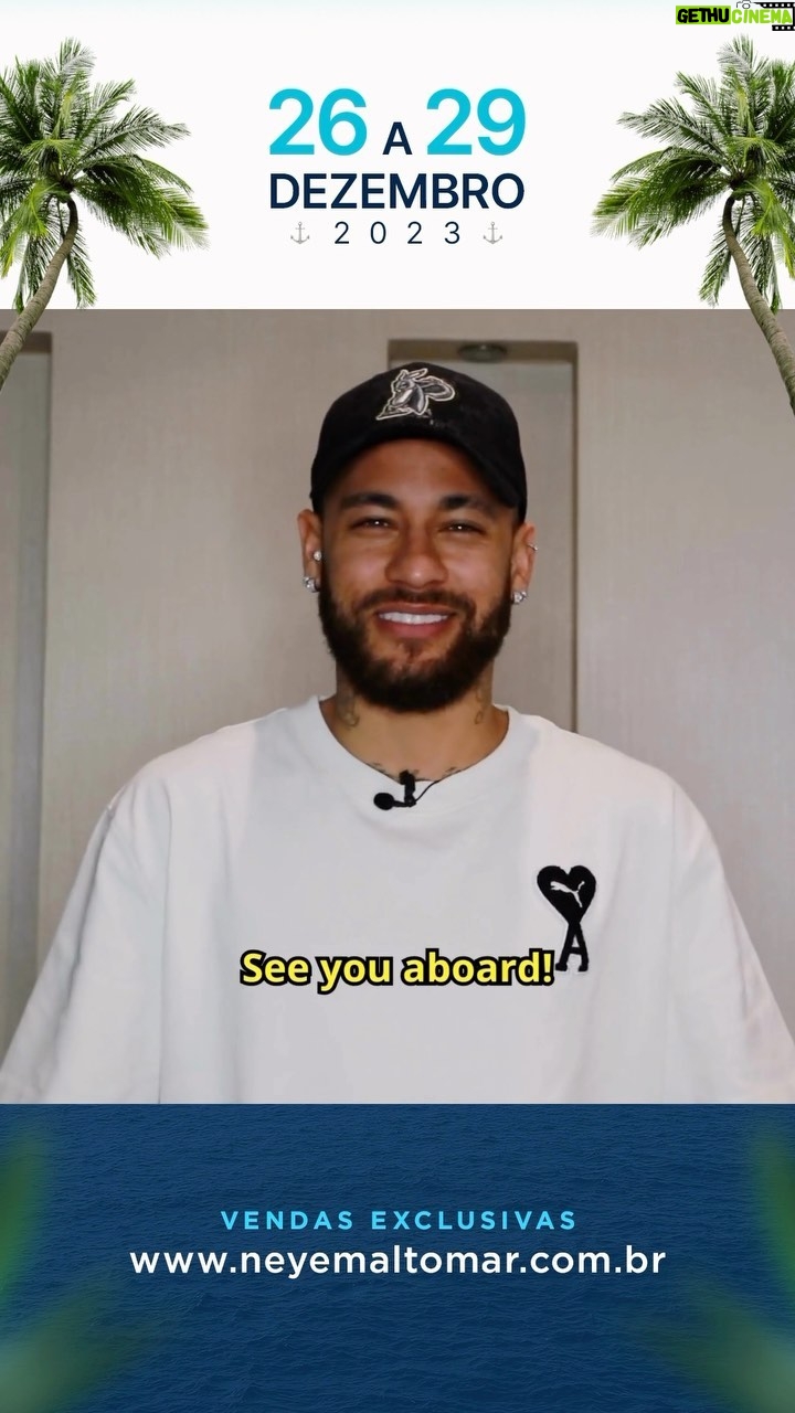 Neymar Jr Instagram - 🛳️ De 26 a 29 de dezembro de 2023 acontecerá a primeira edição do cruzeiro @neyemaltomar e você não pode ficar de fora dessa! Serão três dias e três noites de muita ousadia e alegria, repleto de atrações imperdíveis e shows inesquecíveis para fãs de todas as idades. O navio sairá do porto de Santos/SP com destino a Búzios/RJ, conhecida por todo o seu charme e suas belíssimas praias. 🌴 🎟️ Garanta já a sua cabine e prepare-se para viver essa experiência em alto mar com um dos maiores ídolos do futebol. Vendas exclusivas: www.neyemaltomar.com.br (Link na bio) #NeyemAltoMar #CruzeiroNeymar #NavioNeymar #NeymarCruise