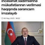 Nicat Əli Instagram - Bu il də mükafata layiq görüldüyümə görə Cənab Prezidentə @presidentaz və Doğma Akademik Musiqili Teatrıma öz təşəkkürümü bildirirəm. Sağ olun ki, gəncləri qiymətləndirirsiz. Mənimlə bərabər mükafat alan bütün dostlarımı və həmkarlarımı ürəkdən təbrik edirəm !!!