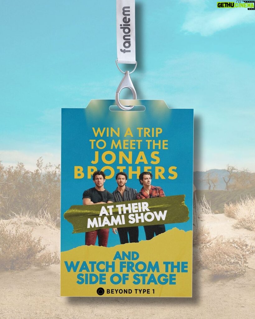 Nick Jonas Instagram - We're giving away a trip to meet us at our show in Miami and watch our show from side stage! Donate To Win two artist guest passes for our show in Miami, FL on Oct 14 with early entry, side stage viewing and seats in our friends & family section PLUS round trip travel, 3-night hotel stay, spending money and more. Your donations support @beyondtype1 and help unite the global diabetes community to provide solutions to provide solutions and improve lives. Donate To Win at: fandiem.com/jonasbrothers or the link in bio!