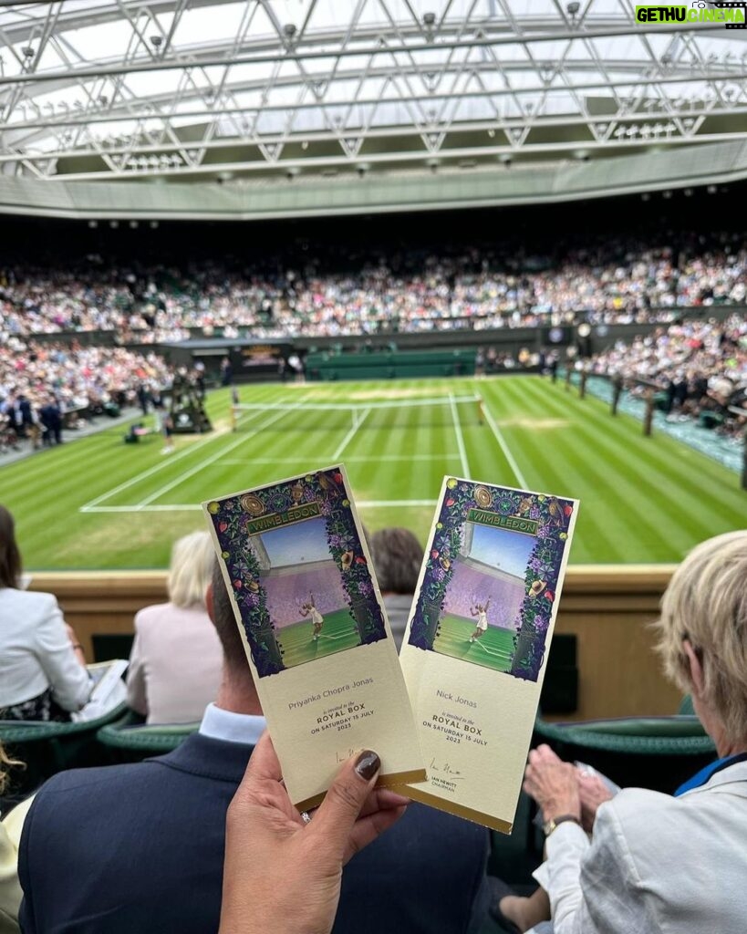 Nick Jonas Instagram - Beautiful day out at the tennis with my ❤️. Such an honor to sit in the Royal box and watch @marketavondrousova win her first grand slam. Wimbeldon Lawn Tennis Grounds