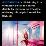 Nicki Minaj Instagram – WTFFFFFFFF #PinkFriday2 has officially sold 1 MILLION in the US!!!!!! 🥹🍾🥂🥳. Thank you to every single one of you listening/supporting this album, the best label Republic Records, the GREATEST artists in the WORLD of our generation featured when I needed them the most 🙏🏽🥹 every INCREDIBLE & GENIUS producer🙏🏽♥️ everyone who had ANYTHING to do with the music, every radio station, PD, DJ, interviewer, post, reaction video, VOGUE 🥹, #PapaBear, Zoo, PATTY DUKE, JUICE, and the um, ummmm…greatest fan base of all time… the barbz. BARBZZZZZ!!!!!!!!!!!!! #HeavyOnIt GOD is good🙏🏽 see you on TOUR!!!!! 🎀😘♥️🎀