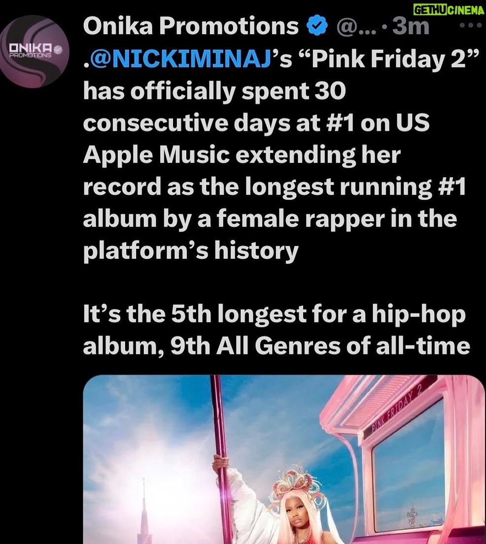 Nicki Minaj Instagram - ☁️☁️☁️☁️☁️☁️☁️☁️☁️☁️Somewhere between extreme shock & extreme gratitude. 🙏🏽🥹♥️🎀 This is so incredible & so unexpected. Thank you to everyone who made this album possible. Every ARTIST for being a part of this extremely personal project with/for me when I needed you the most. Every PRODUCER, mixer, interviewer, radio station, DJ, Reaction Video, Reelz, Tweet, TikTok, blog post, 🎀 my exceptional & patient REPUBLIC family, 🥹WENDY!!!!!! JOSH!!!!! thx for coming to the stu & figuring it out whenever I needed you. JUICE!!!!!!! You are SIMPLY THE BEST🙏🏽♥️🥹 Patty Duke my first A&R on #HeavyOnIt. 🎀 Joe🥹 like. Idk what I’d do, Joe. #WeDidItJoe And to the barbz. BARBZ!!!!!!!!!!!!!!!! Having said that… We give all the honor & ALL the Glory to GOD. I rlly hope that this album brings you peace or joy or both 😉♥️🎀😘 HAVE A BLESSED 2024 ☁️☁️☁️☁️