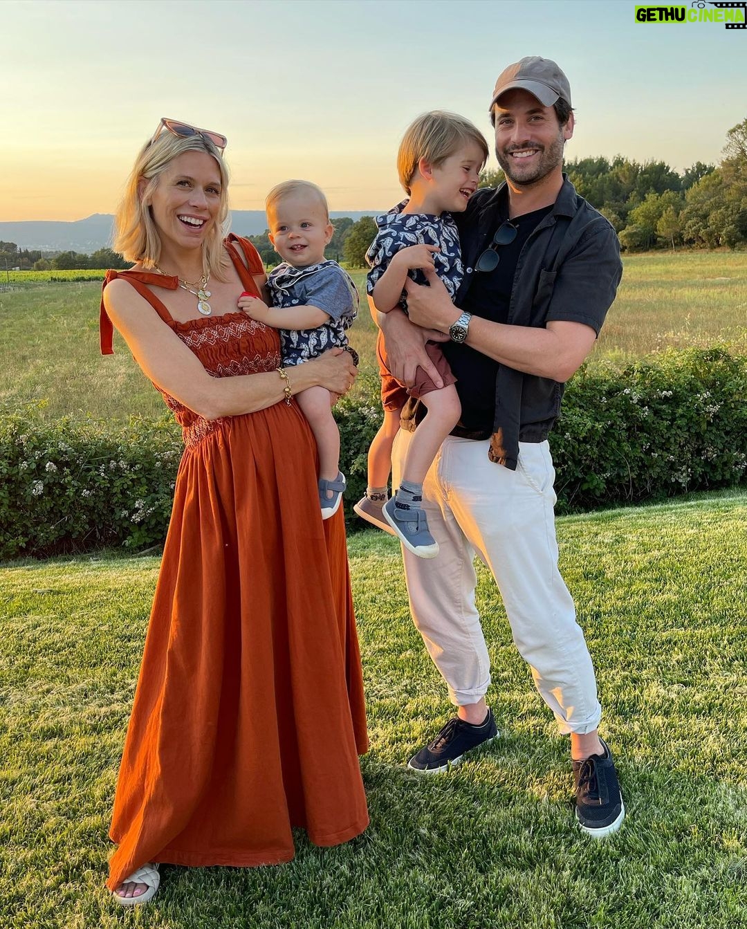 Nicki Shields Instagram - Happy Daddy’s and Papi’s Day! The boys are so lucky to have not one, but two, amazing role models in their life. Thanks @marksainthill for loving the boys unconditionally, never running out of patience and teaching them how to be kind, loving and about the best rose to drink.. And to my Pa (Papi to the boys) for teaching them how to dig holes, fix things and build Lego. Feeling very grateful 💖 In a rare photo of the four of us, the boys are wearing Seahorses by @rachelrileyuk 💙🤍 The photo at the vineyard belongs to Ridley Scott, worth a visit if you’re into your movies - plenty of costumes and memorabilia to see whilst his tasting wine! @mas_des_infermieres #fathersday #grandad #daddy #papi #family #holiday #southoffrance #gordes #menerbes #ridleyscott #rose #cotesdeprovence Mas Des Infermieres