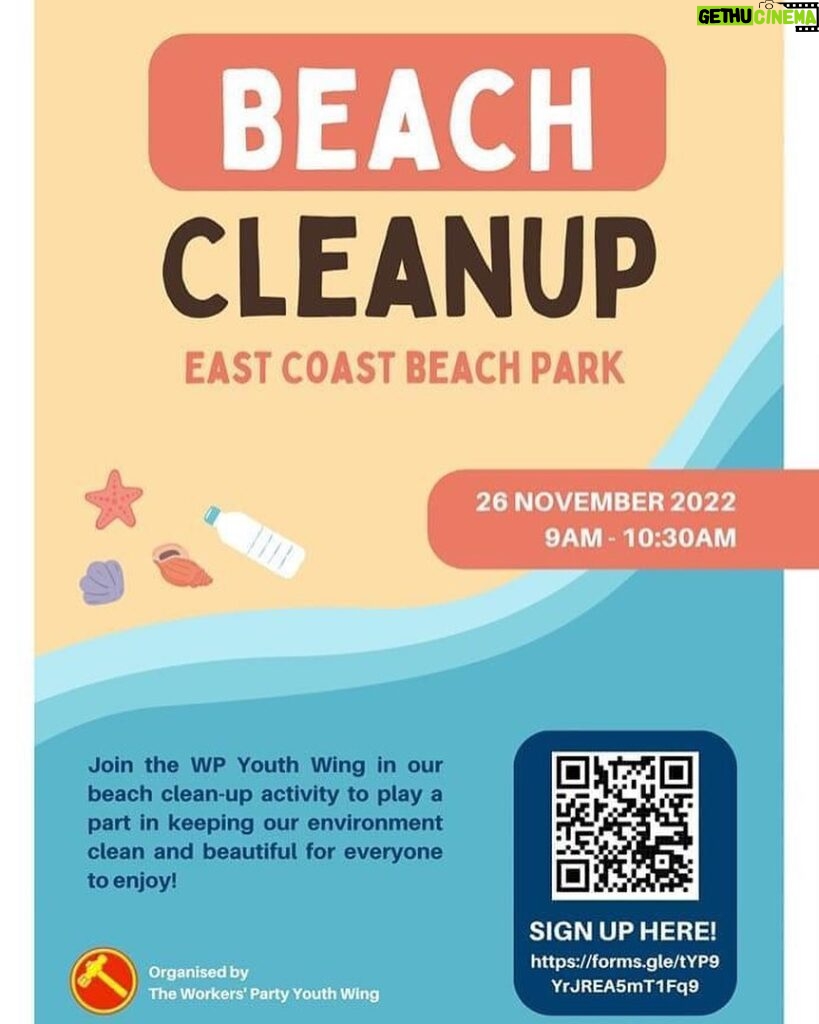 Nicole Seah Instagram - Join us for a beach cleanup at East Coast Park on 26 November 2022! Link to sign up in bio or scan the QR code. See you there!!