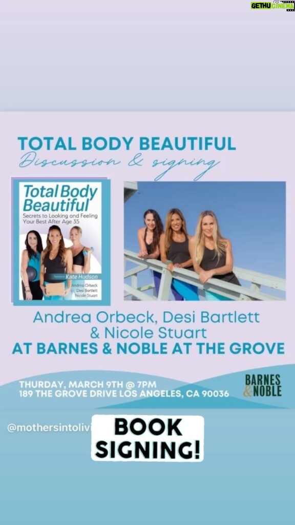 Nicole Stuart Instagram - @mothersintolivingfit The dream team of @totalbodybeautiful is heading to LA for another book signing and discussion 📚 Meet @nicolestuartla @andreaorbeck and @mothersintolivingfit at Barnes and Noble at the Grove on Thursday 3/9 at 7pm. We can’t wait to share our book with more people and spread our knowledge and passion for women’s health and wellness. Tag your LA friends in the comments, we’ll see you there 💕 #lalife #booksigning #mindset #healthymindset #gratitudepractice #stretch #healthygifts #womensfitness #exerciseinspo #womensempowerment #joyfulmama #grateful #thankful #spreadjoy #fitnessbook #womensupportingwomen #desibodymind #yoga #yogavideo  #mentalhealth #physicalhealth #bodymind