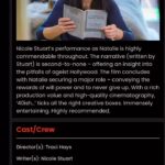 Nicole Stuart Instagram - Honored to receive a ⭐️⭐️⭐️⭐️⭐️ review from Short Films Matter ~ #linkinbio for FULL REVIEW ⭐️⭐️⭐️⭐️⭐️ 5/5 A comedy that explores female ageism in Hollywood. @traci.s.hays @crc_caitlinrenee @nicolestuartla Directed by Traci Hays, from a script by Nicole Stuart, ‘40ish…’ is a short comedy film that explores female ageism within Hollywood. The film tells the story of an aspiring actress, Natalie (Nicole Stuart), and her unwavering determination to secure a role – despite persistent knockbacks. The film delves into themes of aging, female empowerment and diversity. ‘40ish…’ is an outstanding film that doesn’t shy away from showcasing the brutal rejection of the film industry. The 25-minute short rewards viewers with an abundance of hilarity throughout, albeit at the expense of the protagonist. The audience will equally empathise with her uphill struggle to be noticed and respected. ‘40ish…’ has a wealth of captivating characters that will keep viewers engaged from start to finish. The majority of the film focuses on Natalie’s doomed auditions. Despite being an upstanding performer, her age (45) continues to hold her back. ⁣ .⁣ .⁣ .⁣ .⁣ .⁣ #actor #aerialcinematography #behindthescenes #cinema #cinematic #cinematography #cinematographyby #cinematographyvideo #cinephilecommunity #director #dop #drama #filmcommunity #filmcrew #filmfestival #filmisnotdead #filmmakersworld #hollywood #horrormovies #movie #moviebuff #moviequotes #movies #moviescenes #onset #producer #setlife #videographer #videography