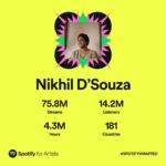 Nikhil D'Souza Instagram - A good year, going by the numbers. 🍻 All thanks to you guys and thank you @spotifyindia for the support from the very beginning, since I started my indie journey over here. Next year I’m gonna release twice as many songs. Promise. #spotifywrapped @spotifyforartists