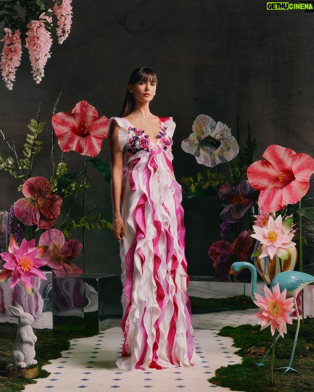 Nina Dobrev Instagram - Blossoming in The Rodarte Spring / Summer 2024 Portrait Series by @kateandlauramulleavy 💗 @rodarte Thank you Kate & Laura for including me in your magic 😘