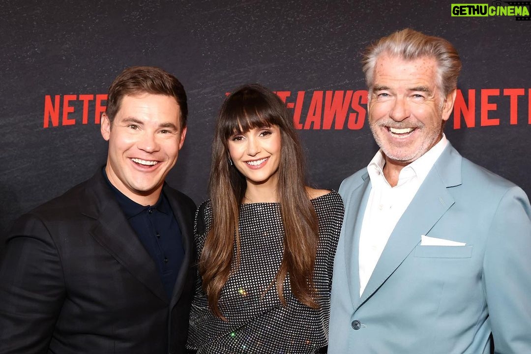 Nina Dobrev Instagram - Red hot on the red carpet. My heart is so happy. Love this new family ♥️ #TheOutlaws July 7th on @netflix