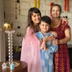 Nisha Rawal Instagram - 🪔 My heart is full of gratitude for the roof over my head, the food on my plate, the unwavering support of my mother and the selfless love of my child! 🙏🪔 HAPPY DIWALI to each one of you & ur loved ones! #LastDiwaliInThisHouse . . . . . ▫️Earrings | my grandma’s last momento ▫️My Outfit | @bunaai ▫️Kavish’s Outfit | @kottonglittersbykshipra