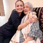Nisha Rawal Instagram - ❤️‍🩹 Grandmothers are special! I called her Amma ❤️‍🩹 She was a happy soul, loved to meet new people, entertain my friends and feed me with her hands! My favourite memory of her is when she would feed me ‘Bhatt Ka Saag’ in the Lohey-Ki-Kadhai scraping the sides and mixing it with chawal. All the pahadis would know what I am talking about. She made me listen to stories from Ramayana and Mahabharata. She was my teddy-bear and I would love to hug her and keep my little leg on her big tummy when I was small. Whenever, I would meet her, I would always paint her toes in pearl white colour! She had the prettiest feet ever! I was privileged to watch her hair go from salt and pepper to an all-white! Her smile and energy were contagious! She was 90+ and passed away peacefully yesterday, 13-03-2023 🙏 I was due to meet her post my Cricket league on the 4th, and also take Kavish and mom to meet her at the ICU in her last days but my accident restrained me from my travel, as I have gone through a surgery where a rod has been inserted to join 2 of my broken bones, am on bedrest! I shall always remember her fondly for all my memories, stories, chocolates, food, saving me from scoldings of other grown-ups and pampering me like a perfect grandmother! Wishing the heavens a happy life in my jovial grandmama’s company! I shall miss you forever Amma! Thank you for choosing me as your granddaughter ❤️‍🩹🙏