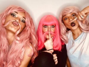 Olivia Swann Instagram - My loves 💕⁣
⁣
@lissethchavez and @missamypembs are constant and beautiful rays of sunshine during this Vancouver downpour. I’m beyond grateful to have these two phenomenal women in my life. EsperAstrEon 4eva ✨⁣
⁣
Thank you @dion_naiomi for loaning us these fabulous wigs 👑 ⁣
⁣
#wigparty #saturday #vancouver #rainyday
