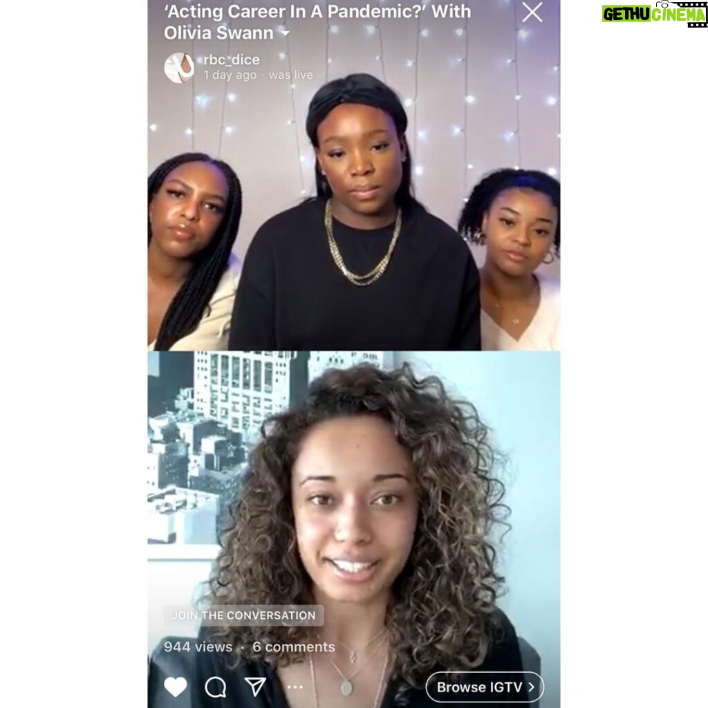 Olivia Swann Instagram - A few months ago I watched an Insta live between @moyege_ , @labakejolaoso and @yasminlili on @rbc_dice. Their conversation resonated with me on such a powerful level and at a time where I was feeling very unsure of myself. So much so, that I reached out to Yasmin after watching because her experiences felt so similar to mine and I was in awe, seeing another mixed race woman speak with such power and confidence. From there we’ve maintained a wonderful dialogue and sharing space for which, I could not be more grateful.⁣ ⁣ Cut to yesterday, when I had the absolute pleasure of chatting to @moyege_ , @savvannahjj and @monique.l.w myself. I can’t tell you how phenomenal it was to connect with these three incredible women and discuss our industry, acting, colourism and many other important topics that shape and challenge Black artists today. Thank you for letting me ramble and for giving me the chance to engage with you all. We are so blessed to have exceptional Black women and creatives who are currently in and who are entering into our industry with their voices loud and their excellence in abundance.⁣ ⁣ Moyege, Savannah, Monique and Omolabake - thank you for the space you are creating, I can’t wait to see how high you’re all going to fly.⁣ ⁣ Yasmin, my fellow Brummie sis, thank you for our connection and our chats. You’re phenomenal 🖤⁣ ⁣ #wcw