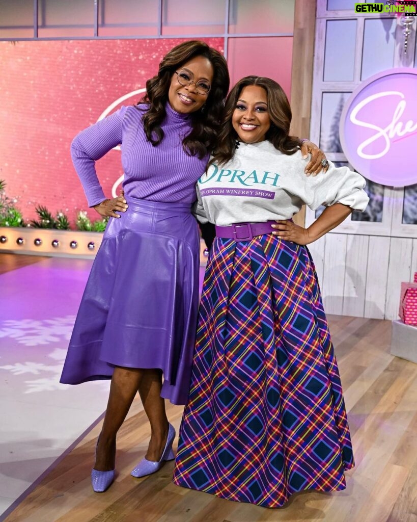 Oprah Winfrey Instagram - @sherrieshepherd wore the original Oprah Show sweater and I wore my Sherri inspired (purple) skirt and a great time was had by all at the @sherrishowtv this week! @thecolorpurple is in theaters this Christmas Day 💜
