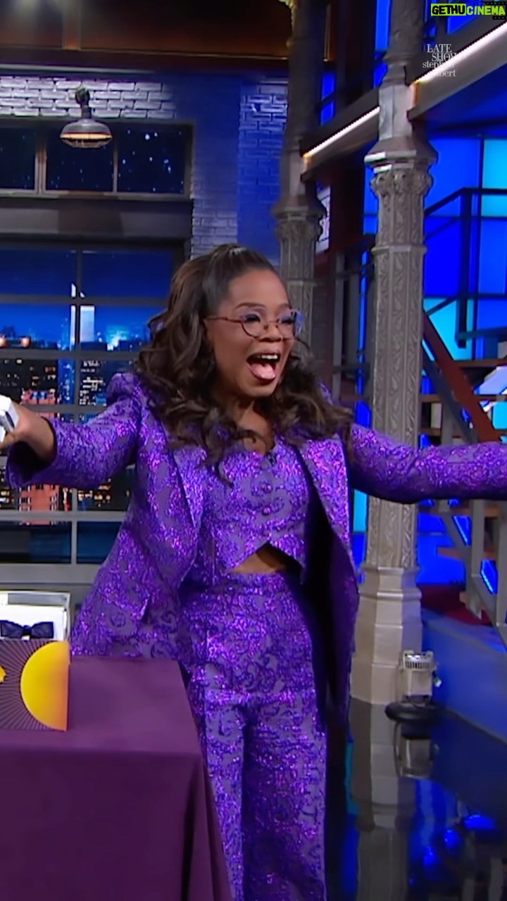 Oprah Winfrey Instagram - Had some time today to welcome @colbertlateshow to his first show backโฆand by that I mean give his audience a Purple surprise! @thecolorpurple is in theaters starting this Christmas ๐๐๐