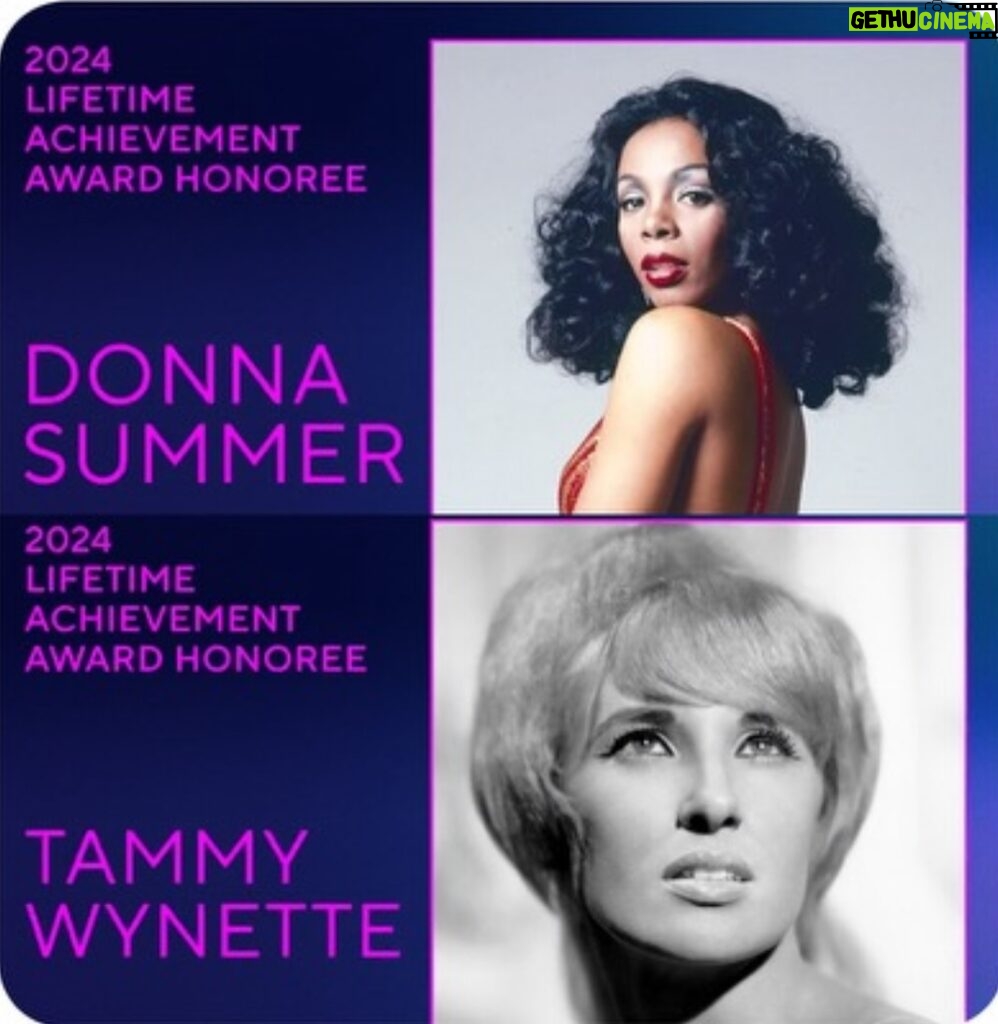 Pam Tillis Instagram - So proud of my two friends the legendary First Lady of Country Music @officialwynette and The Queen of Disco @officialdonnasummer #2024grammylifetimeachievementawar Congratulations to their families and teams! The highest honor an artist can receive from @recordingacademy