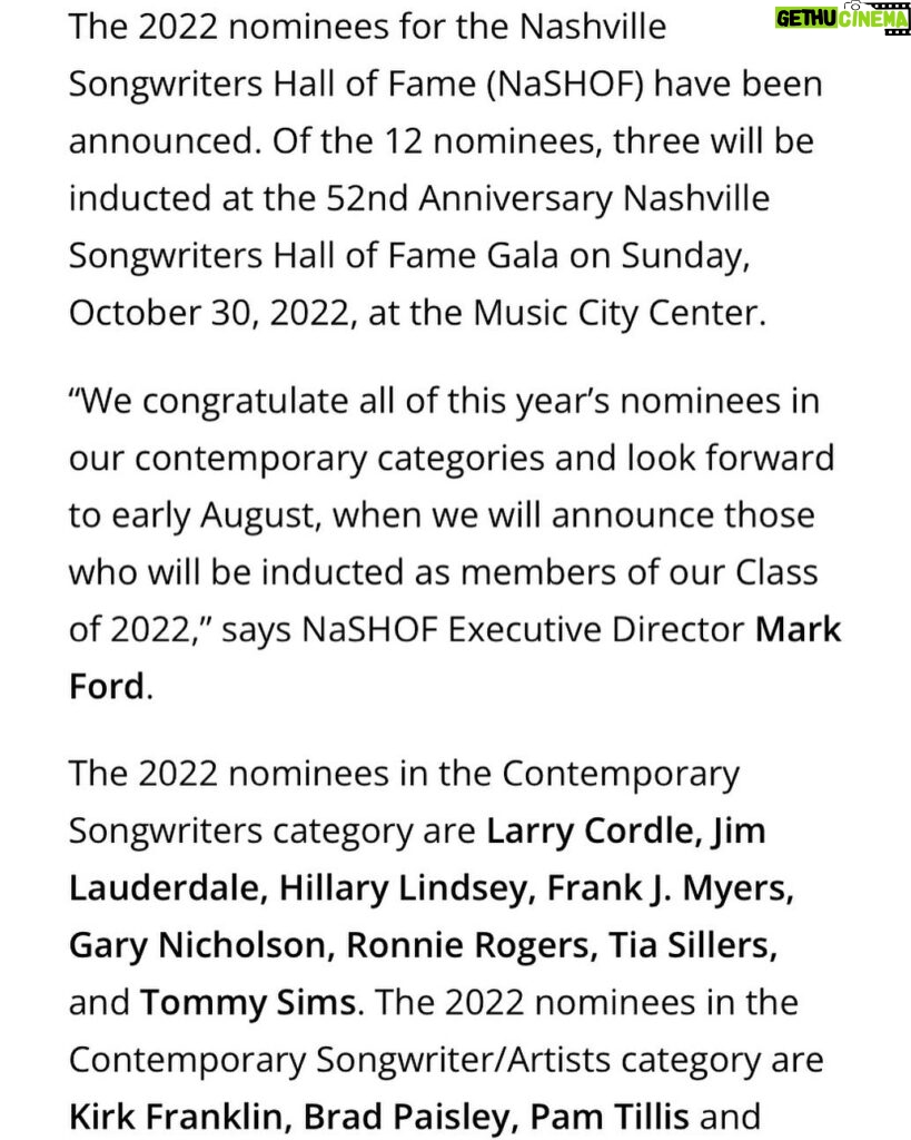 Pam Tillis Instagram - Surprised!!! Honored!!!! At the very least I’ll get to dress up, go to the awards, sit behind snoop doggy dog - Oh wait, that’s another ceremony. This one is about Garth and all of us who’ve spent our lives panning for gold with a pen, paper, and guitar 🤸‍♂🤸‍♂🤸‍♂