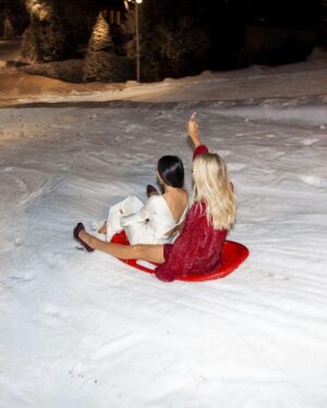 Paris Hilton Instagram - Sliving, Sledding & Serving Looks in Winter Wonderland.🛷👯‍♀️❄️✨🤍 Love you @KimKardashian, always so much fun with you🥰
