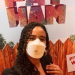 Parisa Fitz-Henley Instagram - #FatHam on Broadway with one of my besties. 🎭 🥰 This is the last week so if you’re in NY grab tix! Front and center of the mezzanine is fantastic! Slide 1: Me smiling, my hair in twists, wearing a white N95 respirator, gold earrings and a black blazer. I’m standing in front of the words “Fat Ham” in glitter on a wall. Slide 2: Me smiling, same place and time but with my friend Aeric (also smiling), who has brown skin and is wearing a silver necklace and thick black hair wrap/band. Slide 3: A selfie of me in my seat in the theater